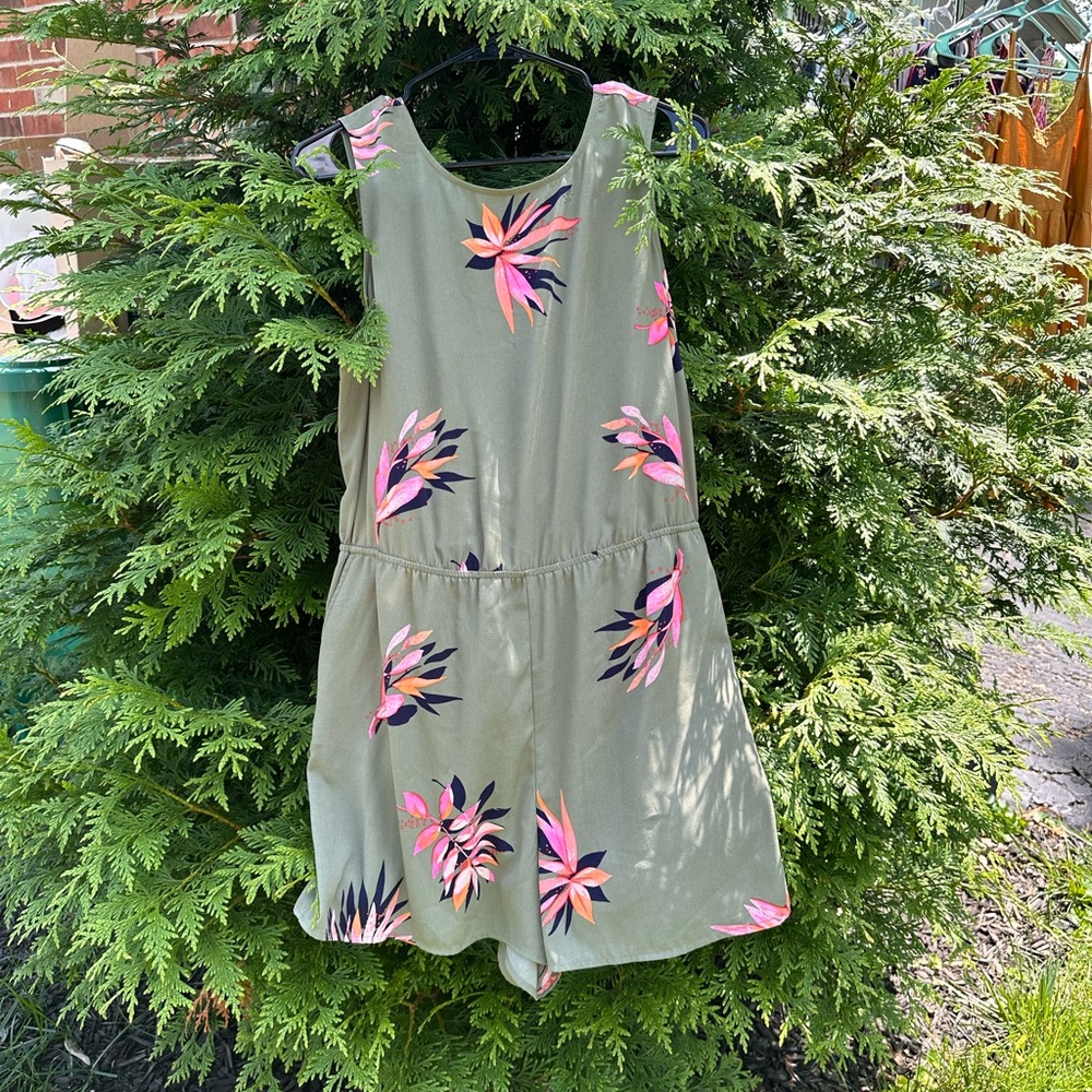 A New Day Olive Green Floral Romper